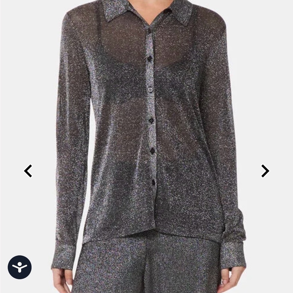 Whistles Black and Silver Glitter Button-Down Shirt